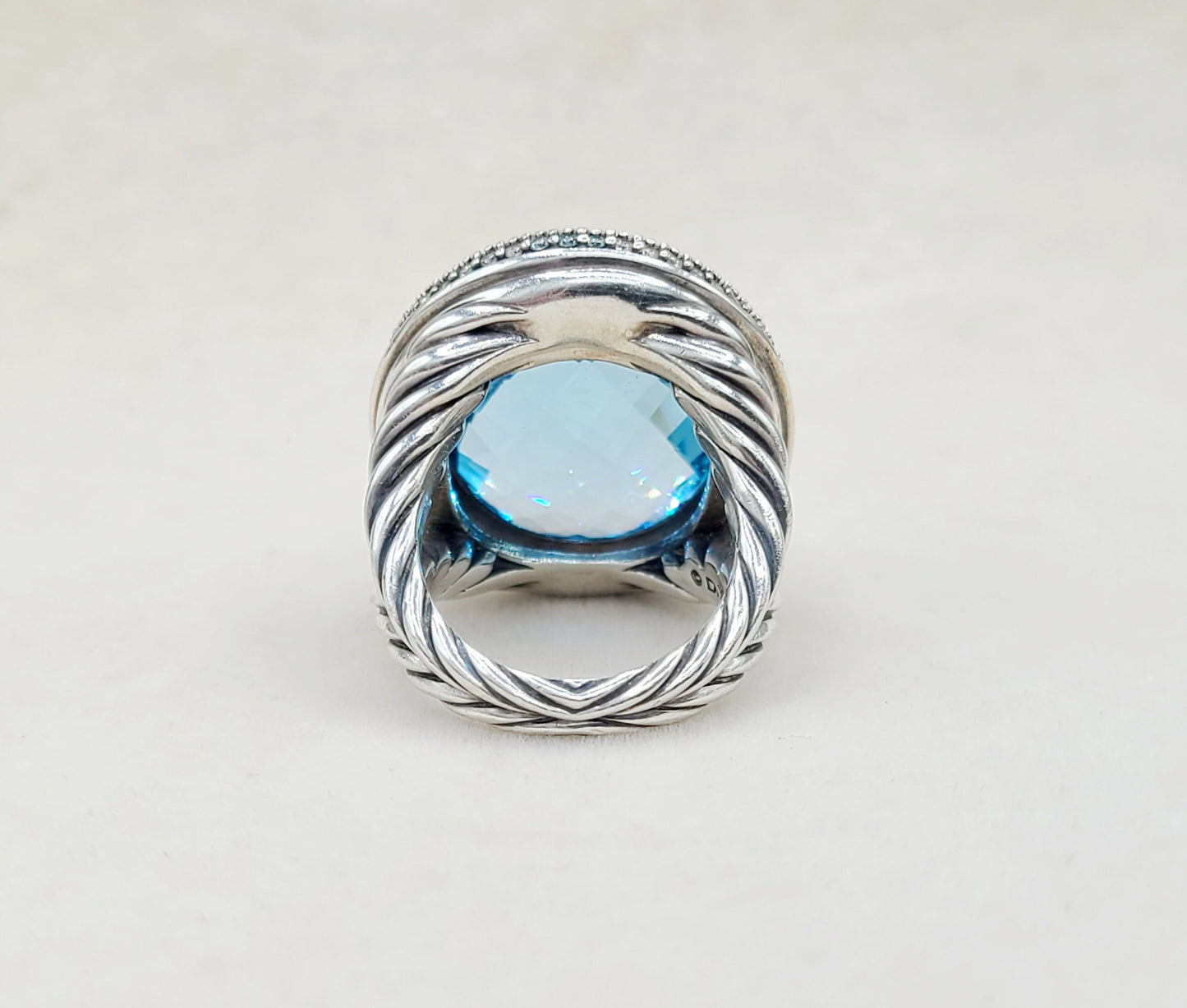 David Yurman Signature Oval Blue Topaz Ring With Diamonds