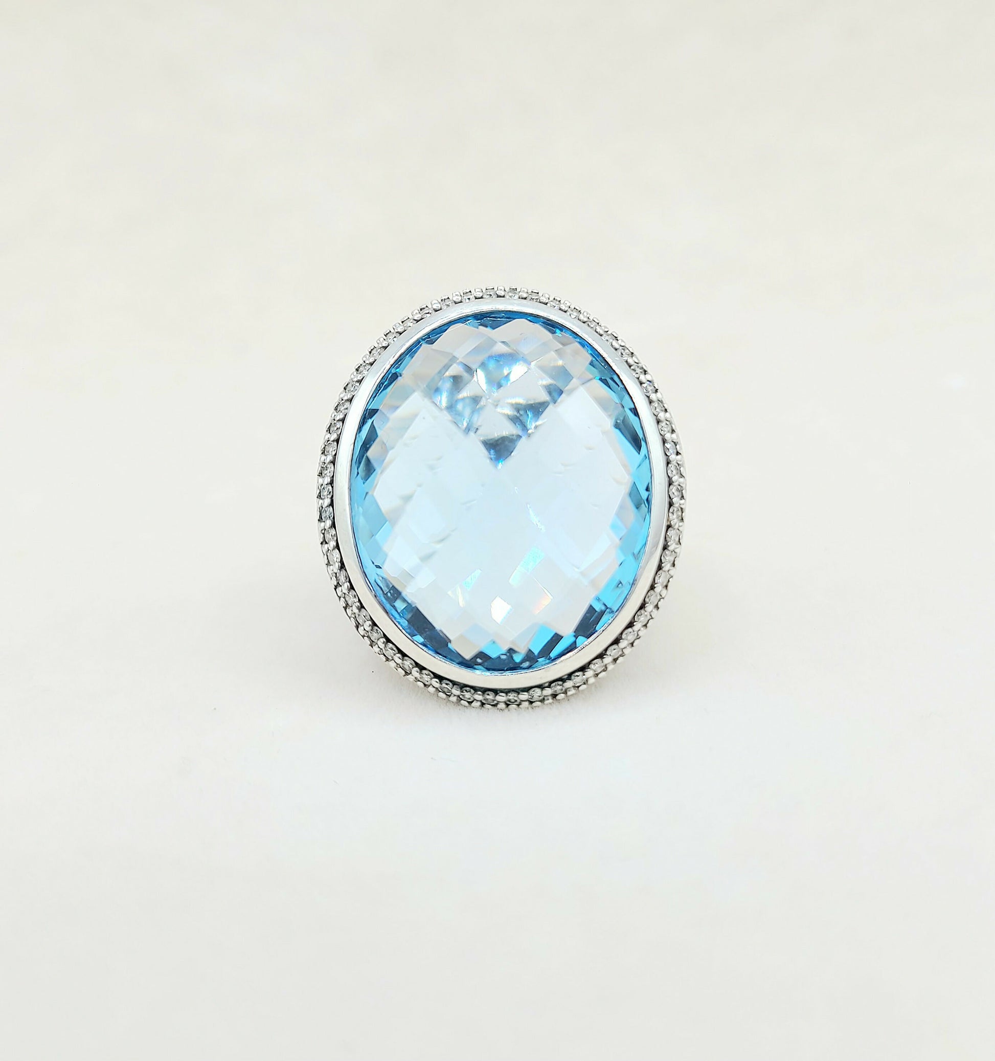 David Yurman Signature Oval Blue Topaz Ring With Diamonds