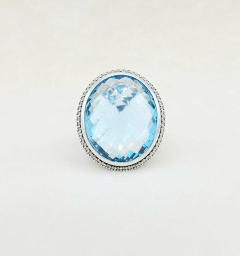  David Yurman Signature Oval Ring Blue Topaz & Diamonds