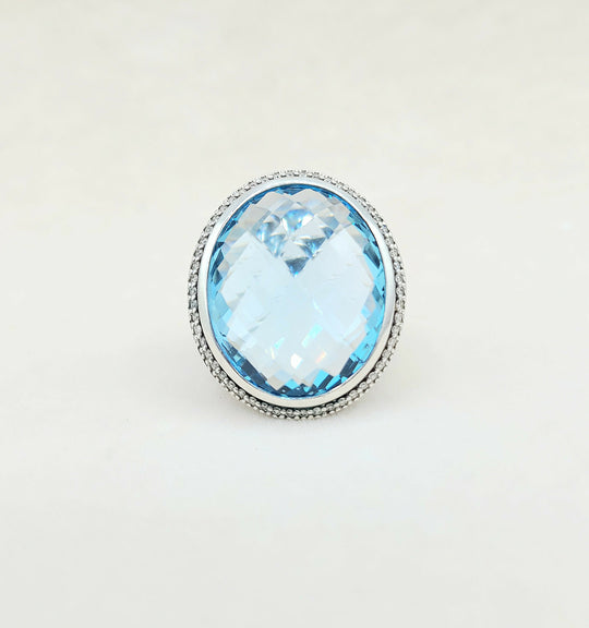  David Yurman Signature Oval Ring Blue Topaz & Diamonds