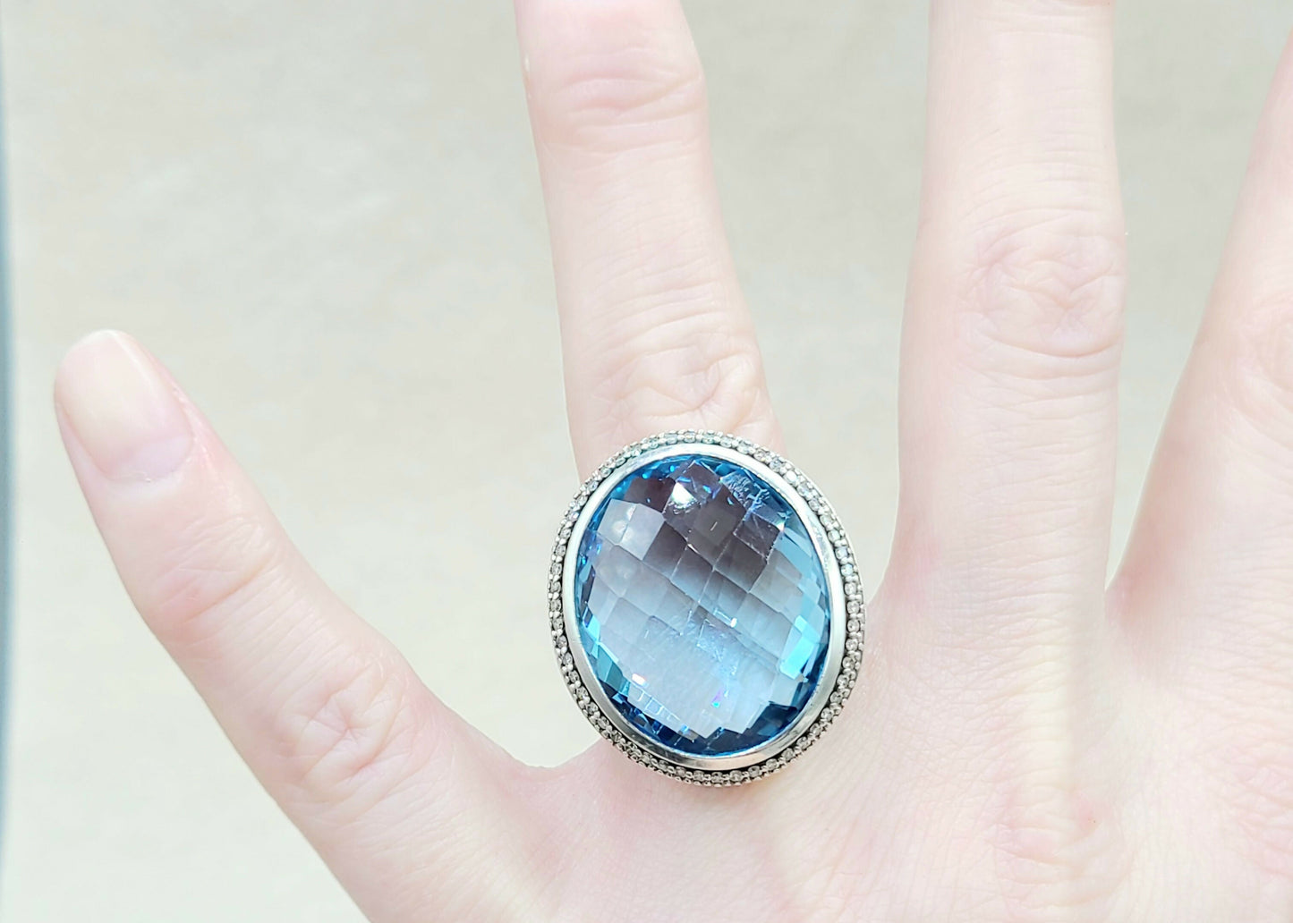 David Yurman Signature Oval Blue Topaz Ring With Diamonds