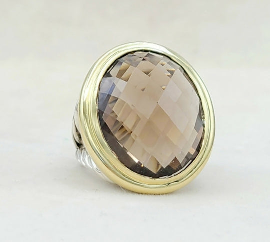  David Yurman Signature Oval Ring – Smoky Quartz & Gold