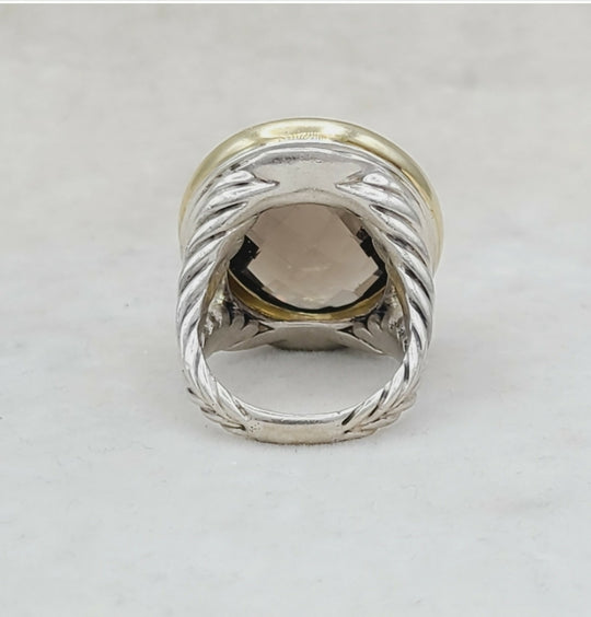  David Yurman Signature Oval Ring – Smoky Quartz & Gold