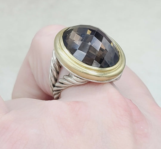  David Yurman Signature Oval Ring – Smoky Quartz & Gold