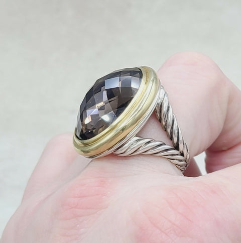  David Yurman Signature Oval Ring – Smoky Quartz & Gold