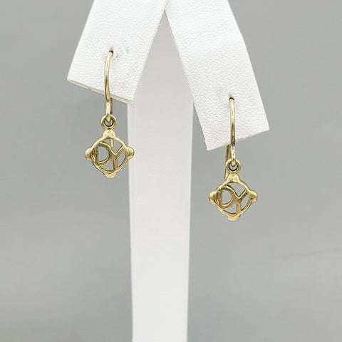  David Yurman Solid 18k Gold Drop Logo Earrings