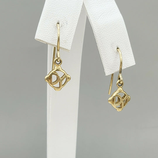 David Yurman Solid 18k Gold Drop Logo Earrings