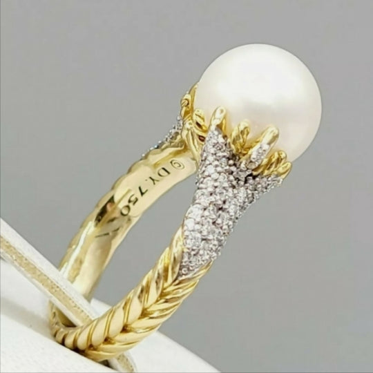 David Yurman Starburst Pearl Ring – Diamonds & 18k Gold