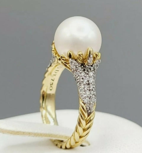  David Yurman Starburst Pearl Ring – Diamonds & 18k Gold