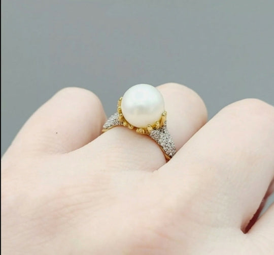  David Yurman Starburst Pearl Ring – Diamonds & 18k Gold