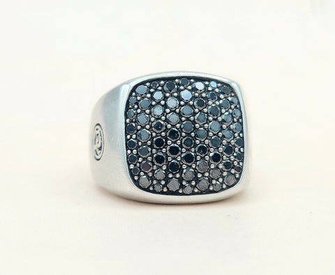  David Yurman Streamline Signet Ring Silver & Black Diamonds
