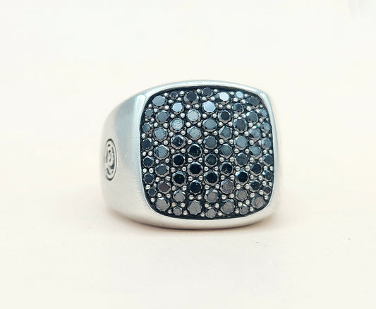 David Yurman Streamline Signet Ring Sterling Silver with Black Diamonds, 18.6mm