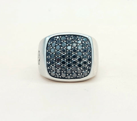  David Yurman Streamline Signet Ring Silver & Black Diamonds