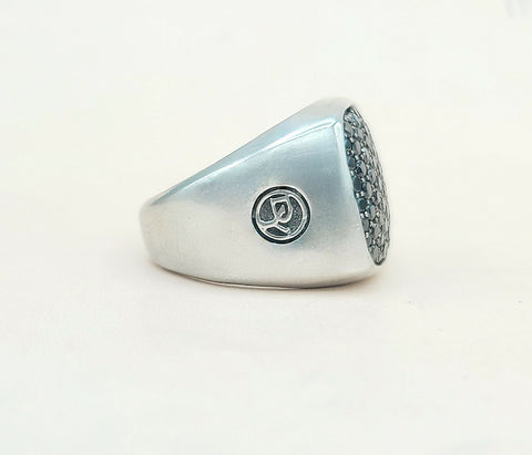  David Yurman Streamline Signet Ring Silver & Black Diamonds