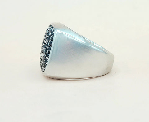  David Yurman Streamline Signet Ring Silver & Black Diamonds