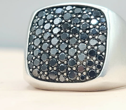  David Yurman Streamline Signet Ring Silver & Black Diamonds