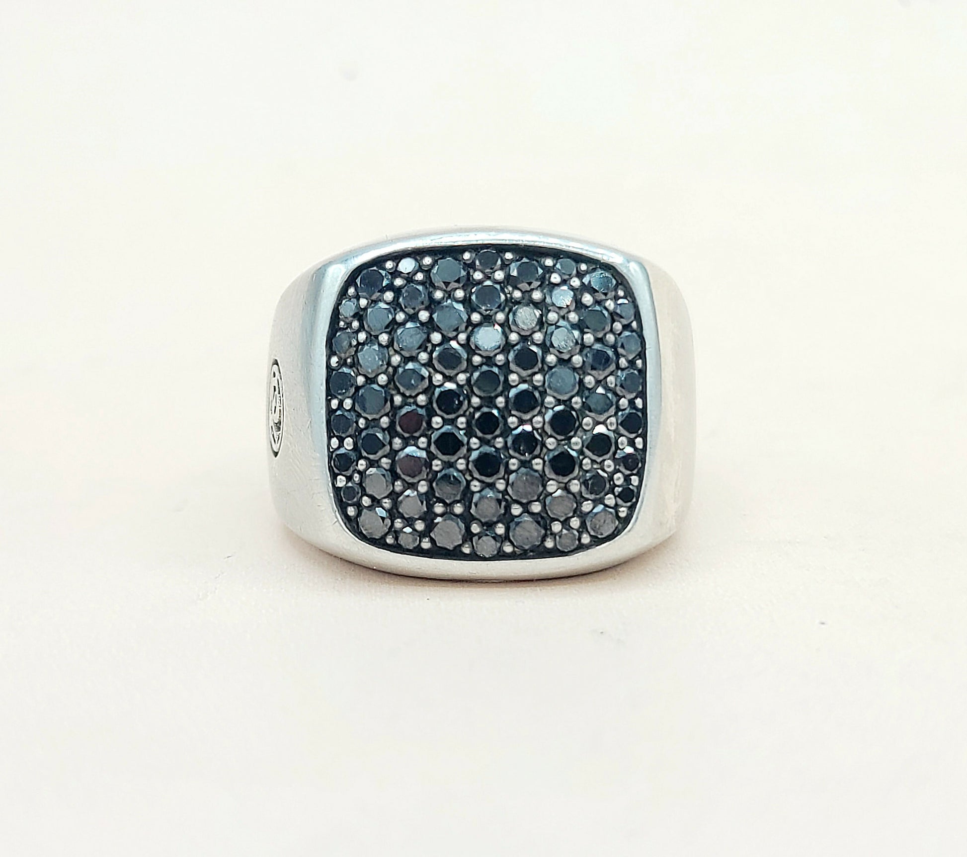 David Yurman Streamline Signet Ring Sterling Silver with Black Diamonds, 18.6mm