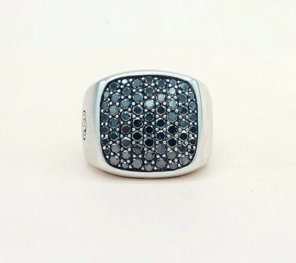 David Yurman Streamline Signet Ring Sterling Silver with Black Diamonds, 18.6mm