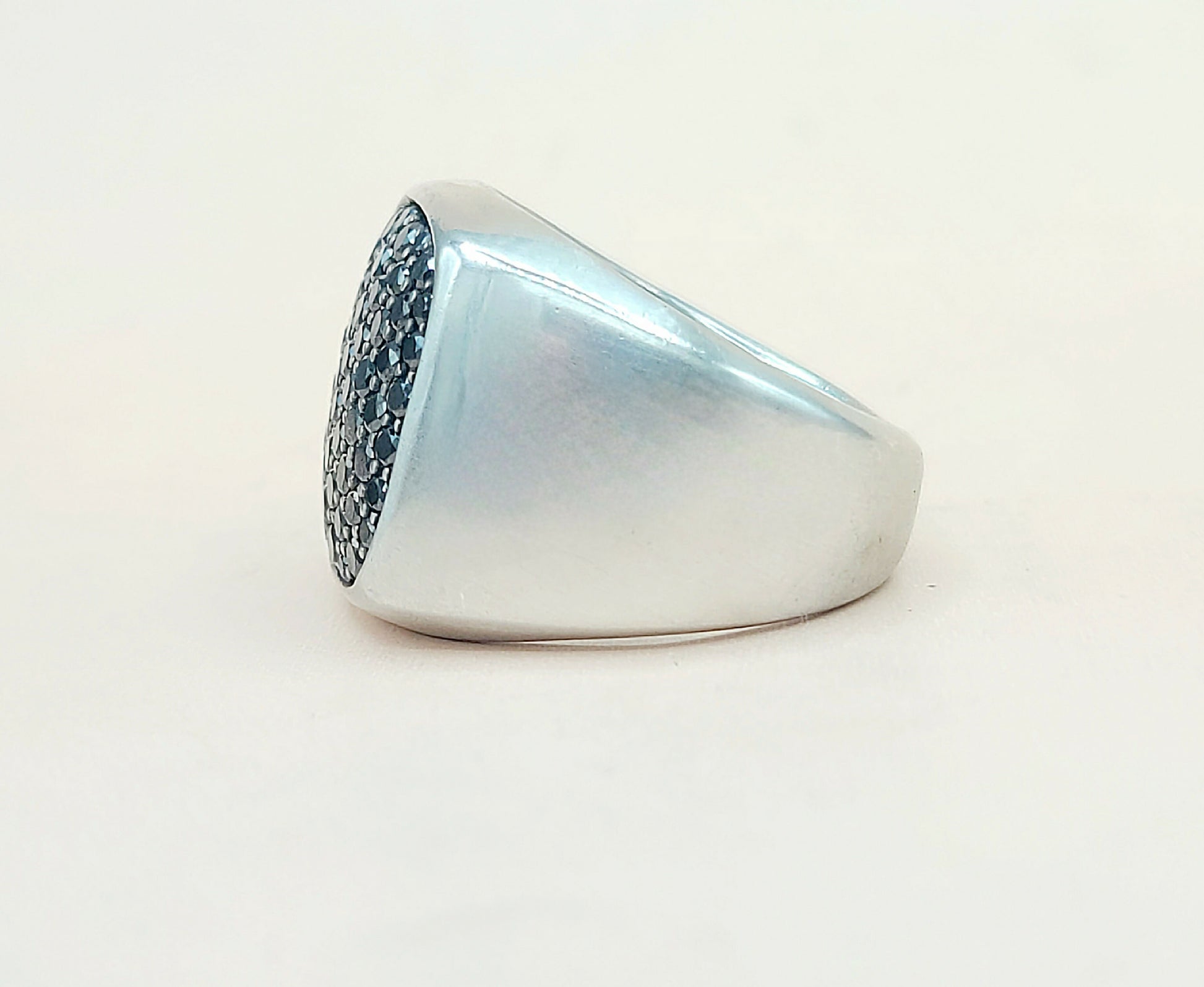 David Yurman Streamline Signet Ring Sterling Silver with Black Diamonds, 18.6mm