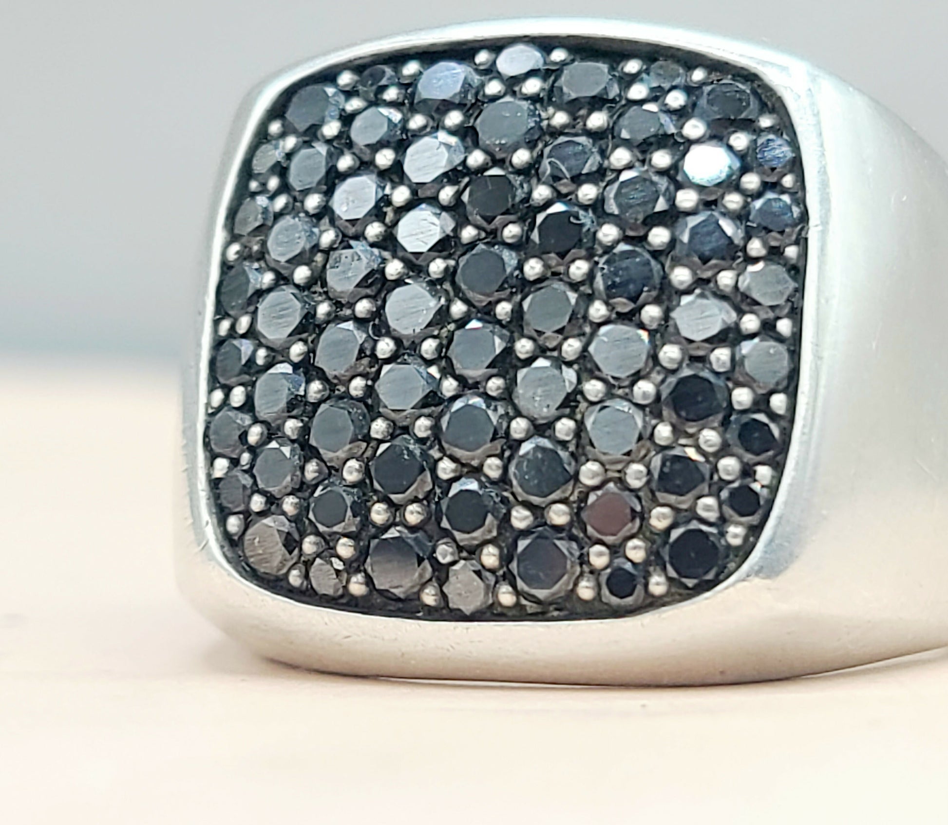 David Yurman Streamline Signet Ring Sterling Silver with Black Diamonds, 18.6mm