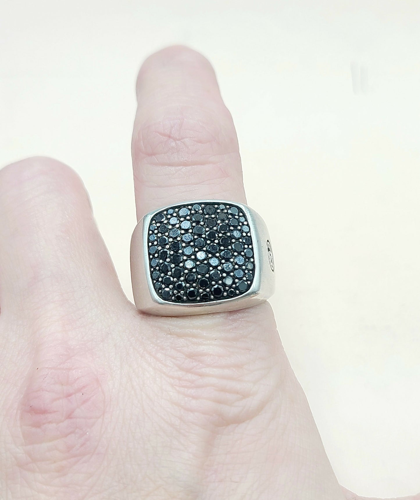 David Yurman Streamline Signet Ring Sterling Silver with Black Diamonds, 18.6mm