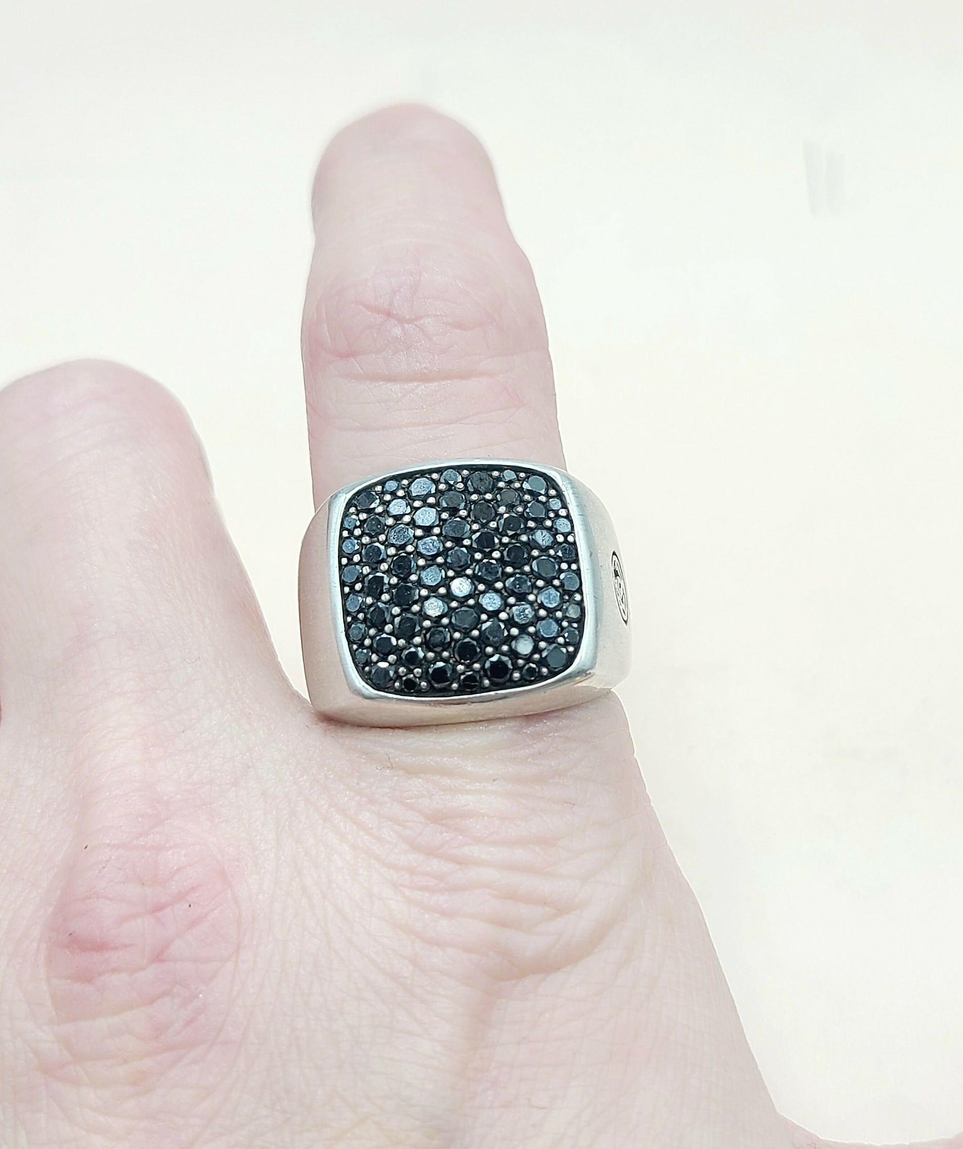 David Yurman Streamline Signet Ring Sterling Silver with Black Diamonds, 18.6mm
