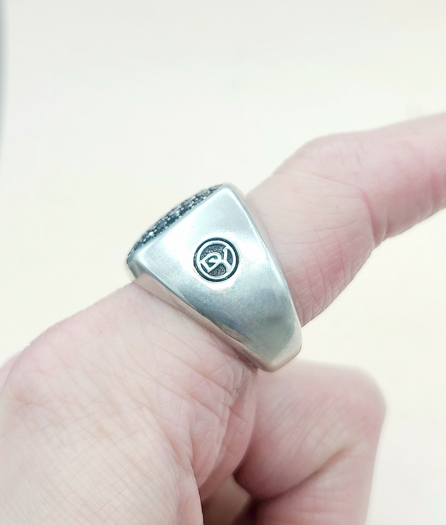 David Yurman Streamline Signet Ring Sterling Silver with Black Diamonds, 18.6mm