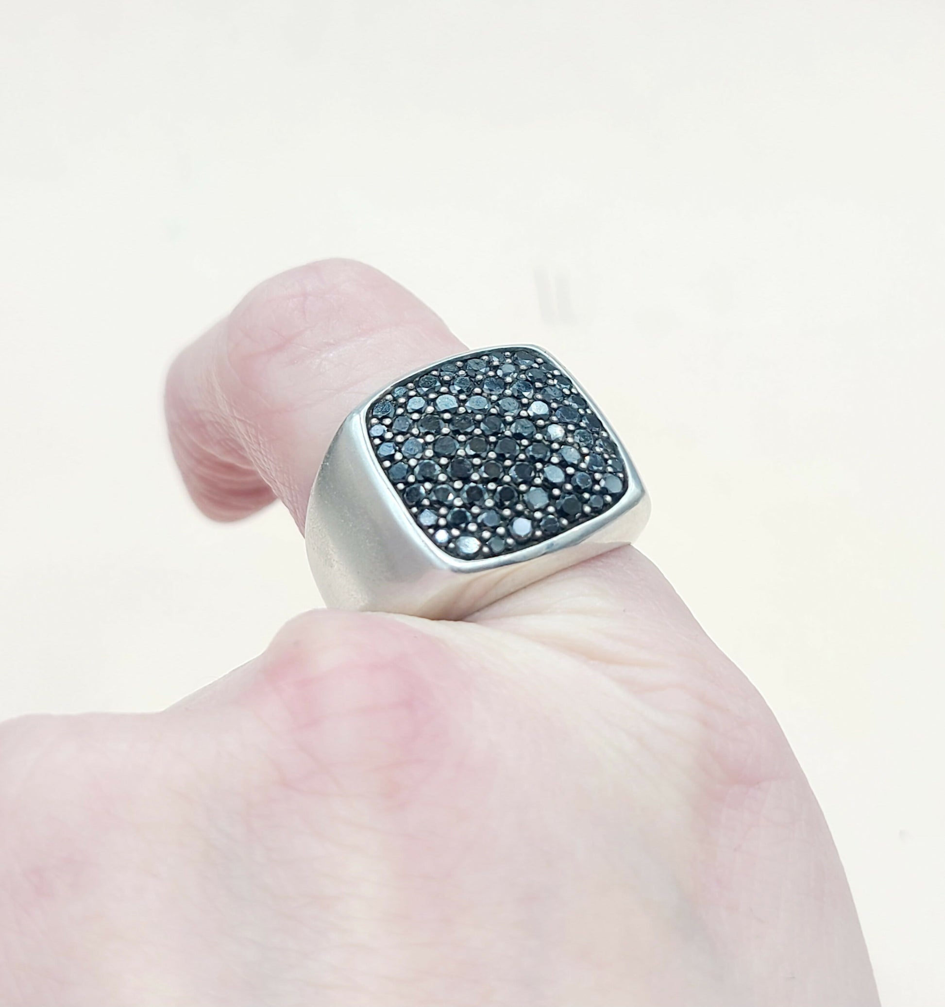 David Yurman Streamline Signet Ring Sterling Silver with Black Diamonds, 18.6mm