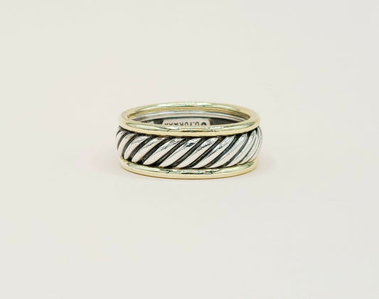 David Yurman Thoroughbred Sterling Silver Gold Cable Band Ring