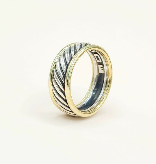  David Yurman Thoroughbred Cable Ring Silver & Gold