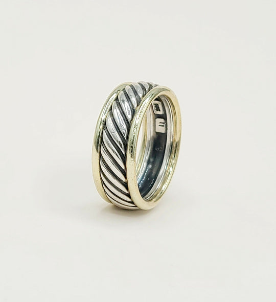  David Yurman Thoroughbred Cable Ring Silver & Gold
