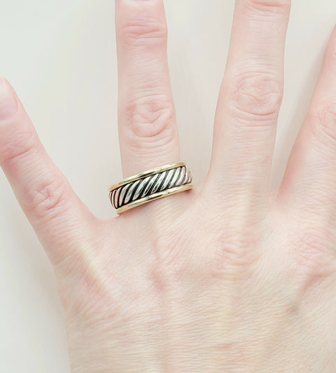  David Yurman Thoroughbred Cable Ring Silver & Gold