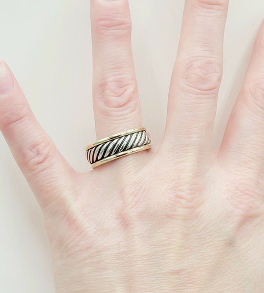  David Yurman Thoroughbred Cable Ring Silver & Gold