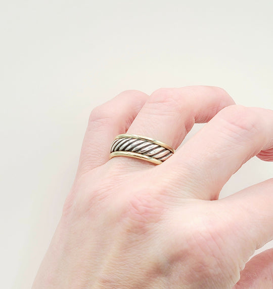  David Yurman Thoroughbred Cable Ring Silver & Gold