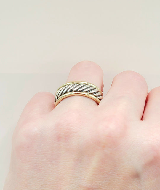  David Yurman Thoroughbred Cable Ring Silver & Gold