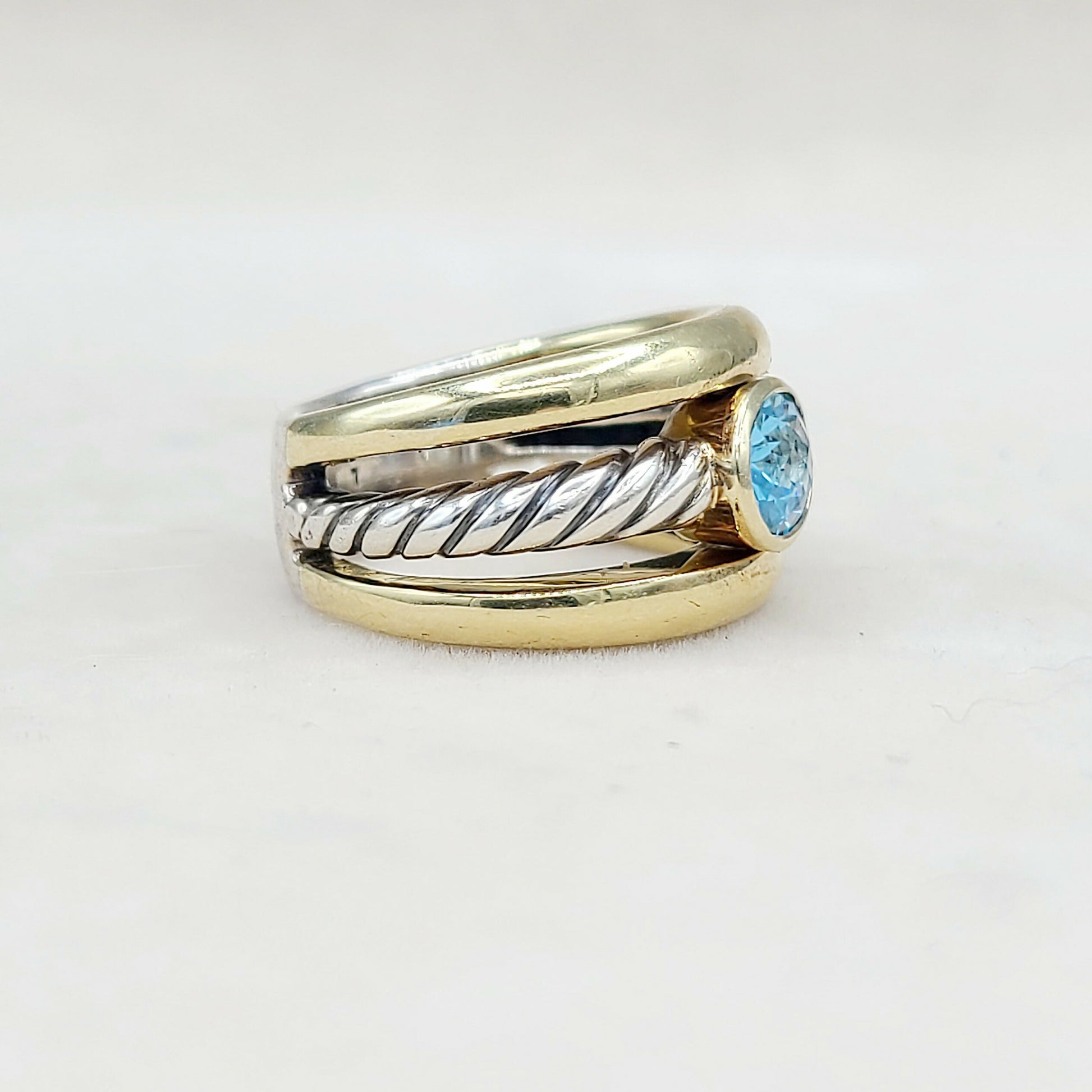 David Yurman Triple Row Stack Ring Blue Topaz & 18K Gold  AYW Luxury #