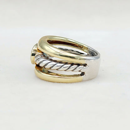 David Yurman Triple Row Stack Ring Blue Topaz & 18K Gold  AYW Luxury #