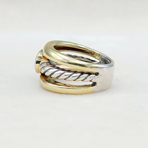  David Yurman Triple Row Stack Ring Blue Topaz & 18K Gold