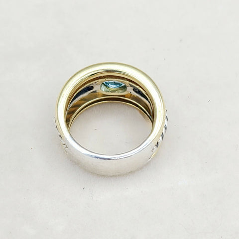  David Yurman Triple Row Stack Ring Blue Topaz & 18K Gold