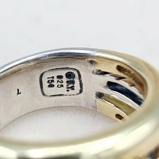  David Yurman Triple Row Stack Ring Blue Topaz & 18K Gold