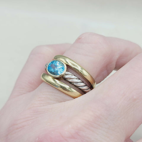  David Yurman Triple Row Stack Ring Blue Topaz & 18K Gold