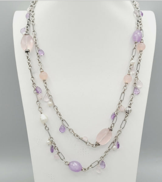 David Yurman Tweejoux Multi Stone Necklace With Lavender Amethyst And Rose Quartz