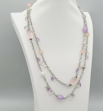 David Yurman Tweejoux Multi Stone Necklace With Lavender Amethyst And Rose Quartz