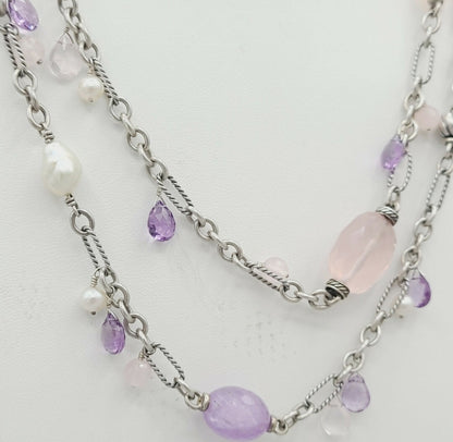 David Yurman Tweejoux Multi Stone Necklace With Lavender Amethyst And Rose Quartz