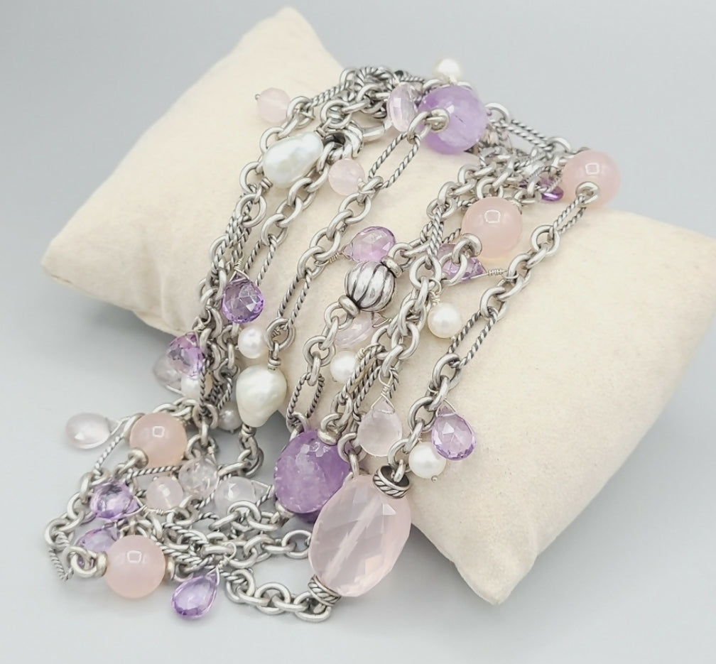 David Yurman Tweejoux Multi Stone Necklace With Lavender Amethyst And Rose Quartz