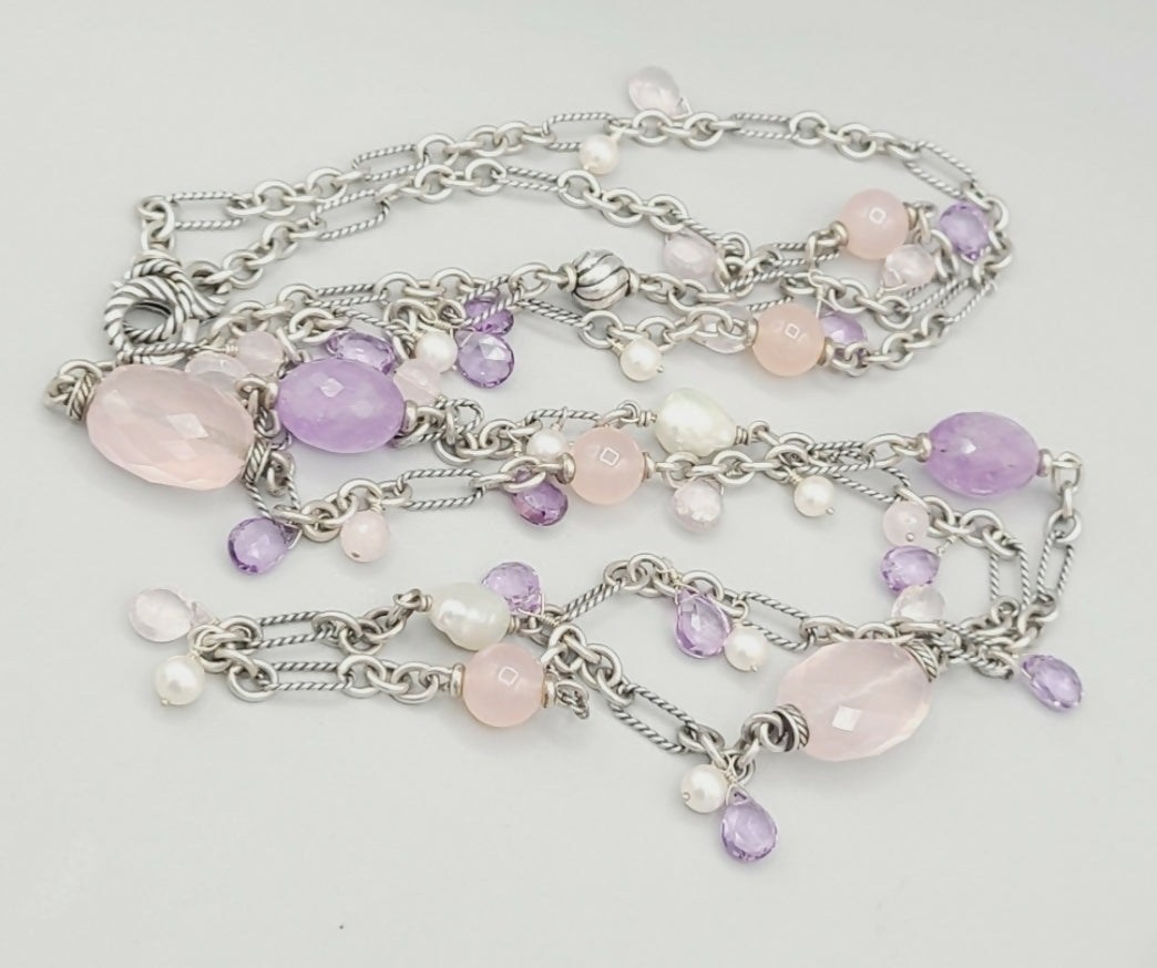 David Yurman Tweejoux Multi Stone Necklace With Lavender Amethyst And Rose Quartz