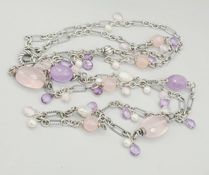 David Yurman Tweejoux Multi Stone Necklace With Lavender Amethyst And Rose Quartz