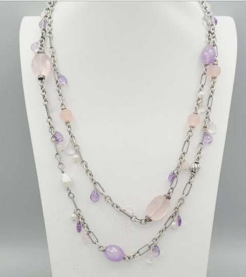  David Yurman Tweejoux Necklace – Amethyst & Rose Quartz
