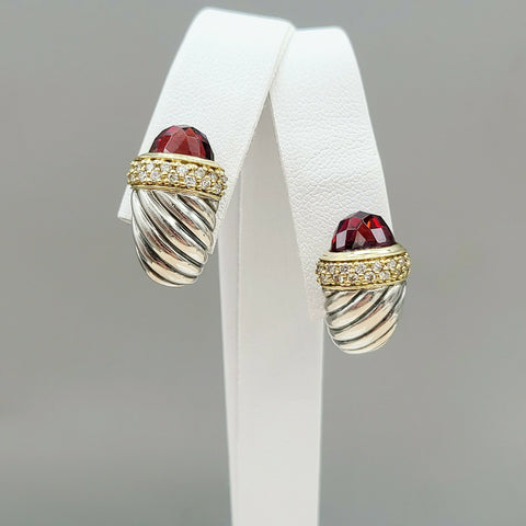  David Yurman Waverly Earrings Garnet, Diamonds & Gold