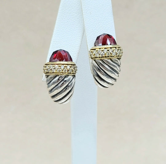  David Yurman Waverly Earrings Garnet, Diamonds & Gold